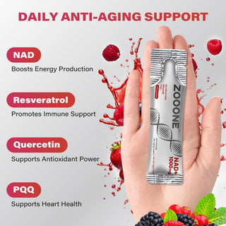 zooone NAD+ Liquid Packets 1000mg, NMN Supplement Alternative with Aging-Supportive Resveratrol, CoQ10, D-Ribose & PQQ for Cellular Energy, 30 On-The-Go Single Serve Packets