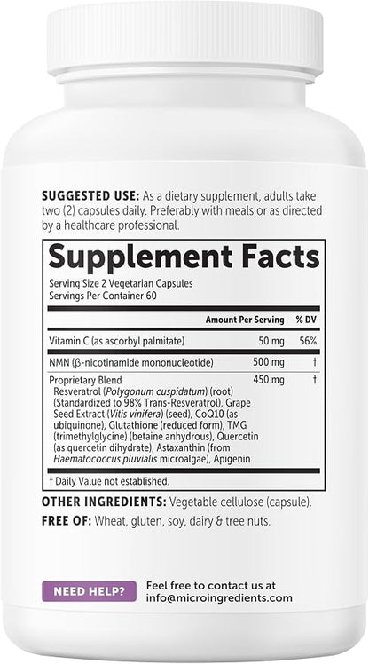 Micro Ingredients NMN Complex 1,000mg Per Serving, Veggie Capsules