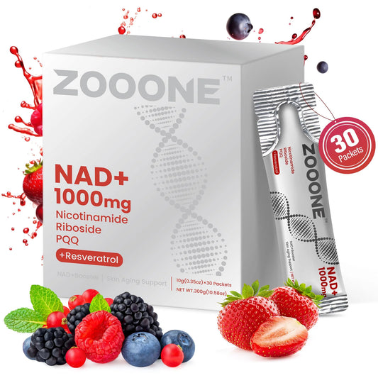 zooone NAD+ Liquid Packets 1000mg, NMN Supplement Alternative with Aging-Supportive Resveratrol, CoQ10, D-Ribose & PQQ for Cellular Energy, 30 On-The-Go Single Serve Packets